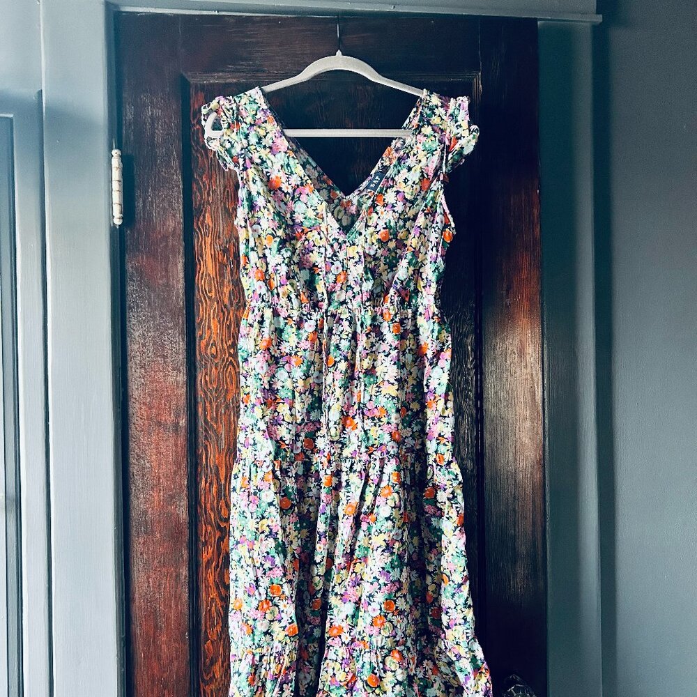 Gap Fairy Floral Cotton Maxi Dress with Boho Ruffle Cap Sleeves